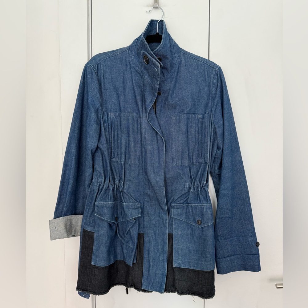 PROENZA SCHOULER Denim Utility Jacket in Blue with Black Trim
